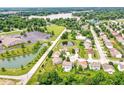 Aerial view of neighborhood homes near lake, showcasing mature trees and landscaping at 2029 Seven Peaks Dr, Cicero, IN 46034
