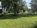 Expansive green backyard features storage sheds and mature trees at 3309 Wedgewood Dr, Indianapolis, IN 46227