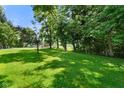 Expansive backyard with lush green grass and mature trees, offering privacy and a serene outdoor space at 6208 S 200 W, Trafalgar, IN 46181