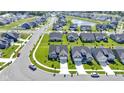 Community view of a neighborhood with manicured lawns, sidewalks, and a pond at 19195 River Jordan Dr, Westfield, IN 46074
