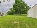 Expansive grassy backyard featuring mature trees and a metal building, perfect for outdoor activities at 203 Plum E St, Frankton, IN 46044