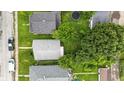 Birds-eye view of the property, highlighting its layout and surrounding greenery at 1550 Hoefgen St, Indianapolis, IN 46203