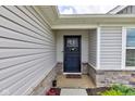 Close-up of the home's front door, featuring decorative details and a welcoming entrance at 2500 Sand Hollow Dr, Lebanon, IN 46052