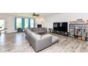 Spacious living room with a fireplace, ample natural light, and modern flooring at 8864 Rowling Way, Indianapolis, IN 46239