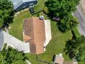 An aerial view of the roof, yard, and surrounding neighborhood at 901 Mallory Pkwy, Franklin, IN 46131