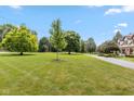 Expansive front lawn with mature trees and a private driveway leading to the house at 10594 Geist Rd, Fishers, IN 46037