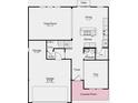 Floor plan showcasing the kitchen, dining, great room, entry, and garage layout of the home at 430 Louisiana Dr, Pittsboro, IN 46167