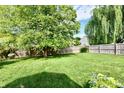 Large, grassy backyard featuring a mature tree and a wooden privacy fence at 10173 Stillwell Dr, Avon, IN 46123