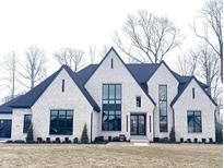 Stunning two-story home with white brick and black accents at 10876 Holliday Farms Blvd, Zionsville, IN 46077