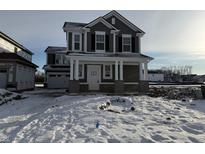 Two-story gray house with white trim, stone accents, and a front porch at 16031 Meadow Frost Ct, Fishers, IN 46037