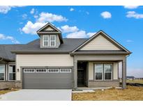 Charming single-Gathering home with neutral siding, gray trim, and an attached two-car garage at 18322 Depoe Ln, Westfield, IN 46074