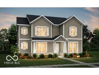 Two-story home with gray siding, white shutters, and landscaping at 14353 Bishop Birch Pl, Carmel, IN 46032