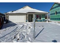 New construction home with gray siding, white garage door, and snowy landscape at 6630 Sulgrove Pl, Indianapolis, IN 46221