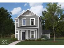 Two-story gray house with white trim, dark gray door, and landscaping at 1713 Real St, Indianapolis, IN 46240
