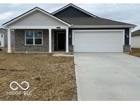 Charming single-story home featuring a two-car garage, stone accents, and a covered porch at 6636 Sulgrove Pl, Indianapolis, IN 46221