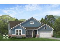 Craftsman style home with blue siding, brick accents, and a two-car garage at 6799 W Buck Stone Dr, McCordsville, IN 46055