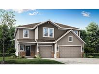 Two-story home with neutral siding, three-car garage, and landscaping at 5839 Sunstone Rd, Indianapolis, IN 46239