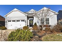 Gray house with white garage door, landscaping, and a wreath on the front door at 502 Elnora Ln, Westfield, IN 46074