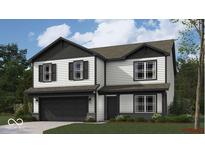Two-story house with gray and white siding, dark gray shutters, and a two-car garage at 5209 Cartland Dr, Indianapolis, IN 46239