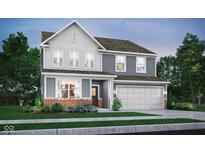 Two-story home with gray siding, brick accents, and a two-car garage at 3872 Branch Cir, Franklin, IN 46131