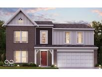 Two-story brick home with a red door and attached garage at 6153 Wainscott Trce, McCordsville, IN 46055
