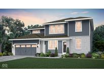 Two-story home with gray siding, white brick accents, and a two-car garage at 6322 Stone Side Dr, Plainfield, IN 46168