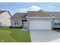 Gray siding ranch home with attached garage and landscaping at 1623 Capra Ct, Beech Grove, IN 46107