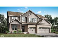 Charming two-story home with a brick facade, attached two-car garage, and a beautifully landscaped front yard at 11929 Lyndale Dr, Fishers, IN 46040