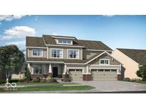 Charming two-story home featuring a three-car garage, well-maintained lawn, and attractive architectural details at 15377 Manderley St, Fishers, IN 46040