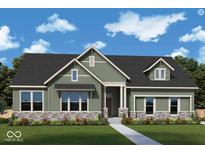 Two-story craftsman style home with gray siding, stone accents, and landscaping at 15915 Bellows Dr, Fishers, IN 46040
