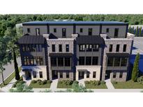Charming multi-level townhome featuring stone and brick accents, a black roof, and multiple windows for ample natural light at 124 1St. Se Ave, Carmel, IN 46032