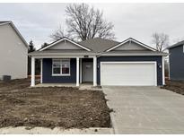 Charming new construction home featuring a two-car garage and attractive blue siding at 5145 Cartland Dr, Indianapolis, IN 46239