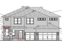 Rendering of a two-story home featuring a three-car garage, windows, and a well-designed roof at 815 Allandale Ave, Westfield, IN 46074