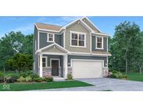 Charming two-story home featuring a two-car garage, stone accents, and a well-maintained lawn at 4040 Jacoby Pl, Indianapolis, IN 46268