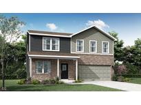 Charming two-story home featuring a brick facade, a covered front porch and an attached two-car garage at 4046 Jacoby Pl, Indianapolis, IN 46268