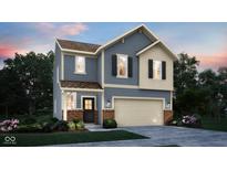 Charming two-story home featuring a large garage and a mix of blue siding and brick accents at 3302 Wetherby Pl, Danville, IN 46122