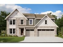 Charming two-story home featuring a blend of brick and siding, a three-car garage, and a well-manicured lawn at 640 Firefly Ct, Greenfield, IN 46140