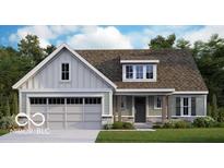 Charming single-Gathering home featuring light siding, stone accents, and an attached two-car garage at 1089 Knoll St, Greenwood, IN 46143
