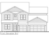 Detailed front elevation showing the home's architectural design, garage, and entryway at 5558 Tart Blvd, Indianapolis, IN 46239