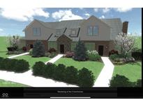 Rendering of a beautifully landscaped two-story home with stone accents and a cozy chimney at 6673 Beekman Pl # Ste A, Zionsville, IN 46077