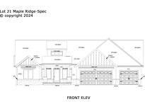 Front elevation of a home with stone accents, cedar details, shingles and two-car garage at 3604 Maple Ridge Dr, Columbus, IN 47201