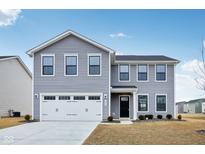 Charming two-story home with gray siding, a two-car garage, and manicured front yard at 1854 Cascades Dr, Greenfield, IN 46140