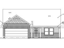 Detailed elevation drawing showcases a charming one-story home with a garage and brick facade at 3885 Berkdale Ct, Columbus, IN 47203