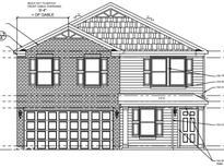 An elevation drawing of a home, showing details like brick and siding at 3825 Windstar Way, Columbus, IN 47203
