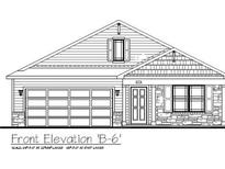 A classic elevation showcases stone accents, siding and a two car garage at 6635 Sulgrove Pl, Indianapolis, IN 46221