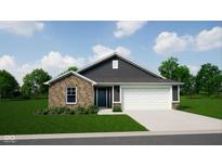 Charming single-story home featuring a brick facade, siding, attached two-car garage, and well-maintained landscaping at 4825 Topaz Pointe Blvd, Lawrence, IN 46235