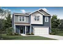 Charming two-story home with blue siding, white trim, and a well-manicured front lawn at 11817 Vale St, Indianapolis, IN 46235
