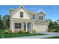 Charming two-story home with blue siding, cream trim, well-manicured lawn, and an attached two-car garage at 1517 Covington Blvd, Franklin, IN 46131