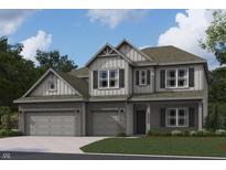Two-story home featuring board and batten siding, a brick foundation, and a three-car garage at 2340 Pine Valley Dr, Plainfield, IN 46168