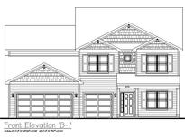 Detailed drawing of a two-story home featuring a front-facing garage and a welcoming entryway at 1618 Trichel Dr, Greenwood, IN 46143